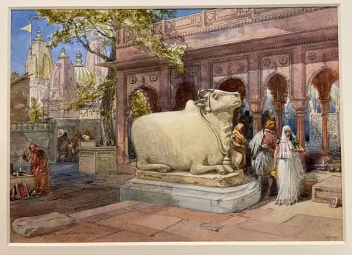 The Bull Nandi in the courtyard of the Golden Temple, Benares, by William Simpson