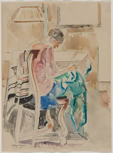 Girl Sewing, by William Sommer