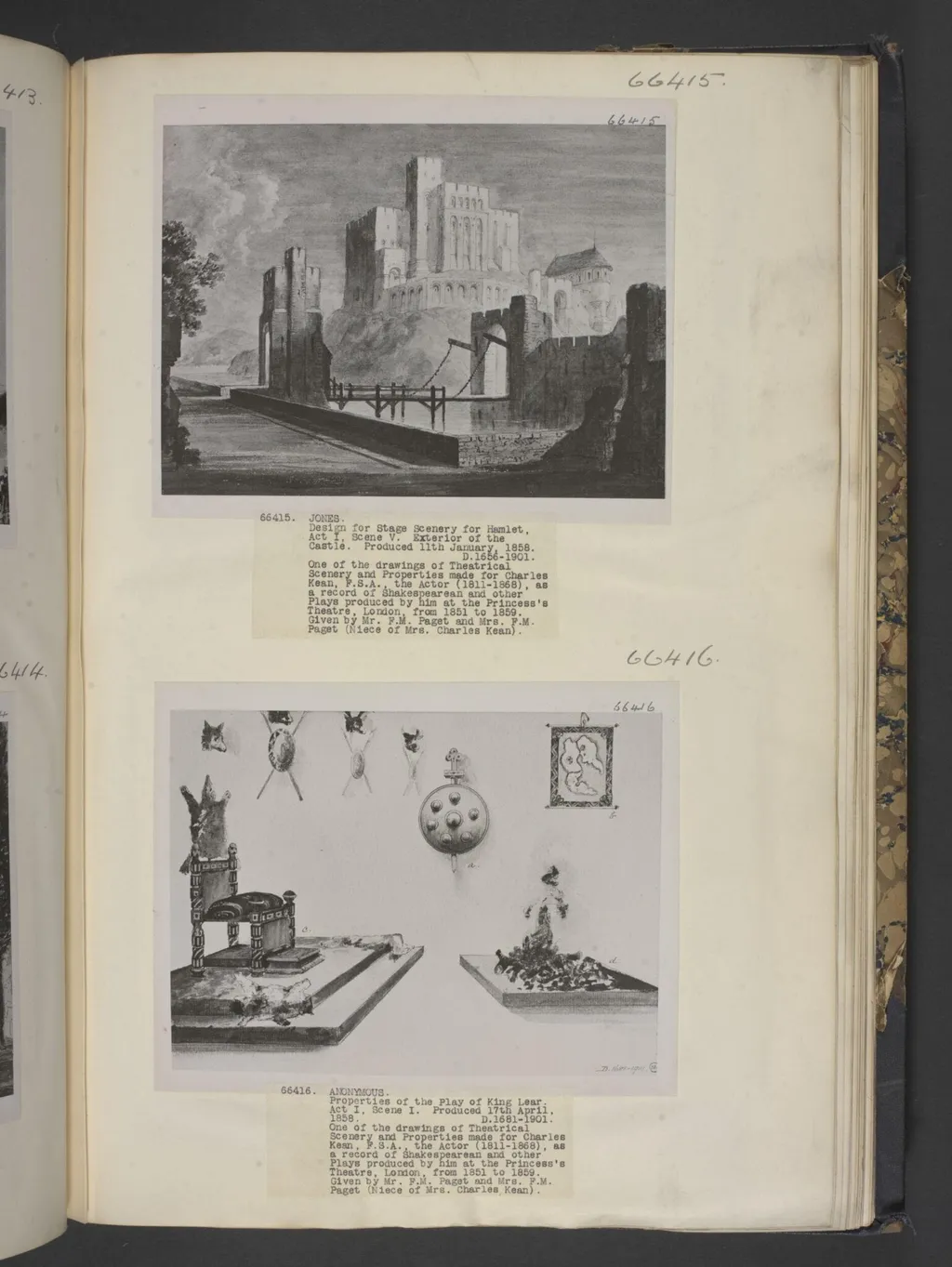 drawing of scenery and props in King Lear, by William Telbin, 1855