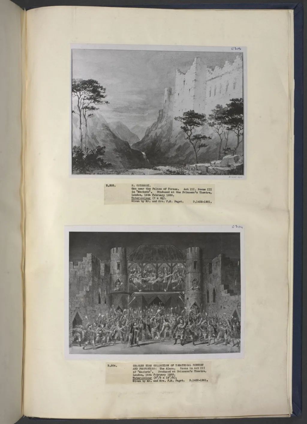 drawing of scenery and props in Macbeth, by William Telbin, 1855