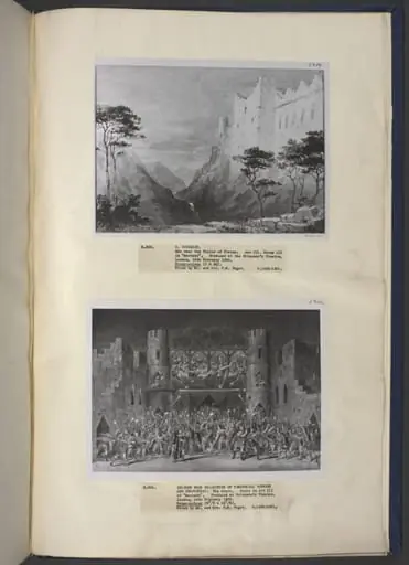 drawing of scenery and props in Macbeth, by William Telbin