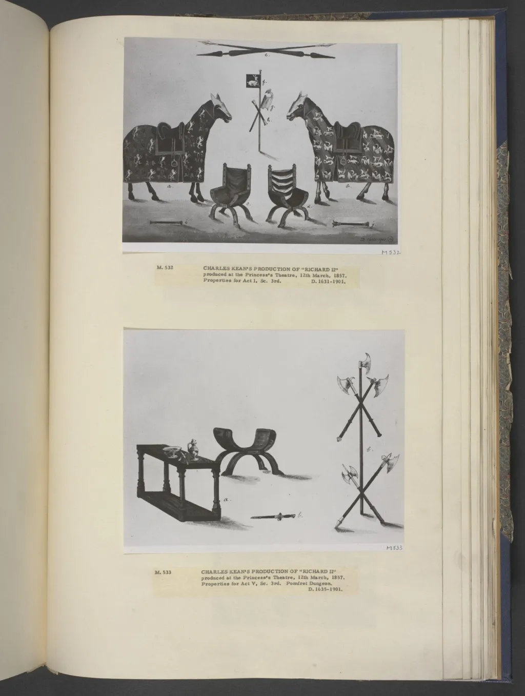 drawing of scenery and props in Richard II, by William Telbin, 1855