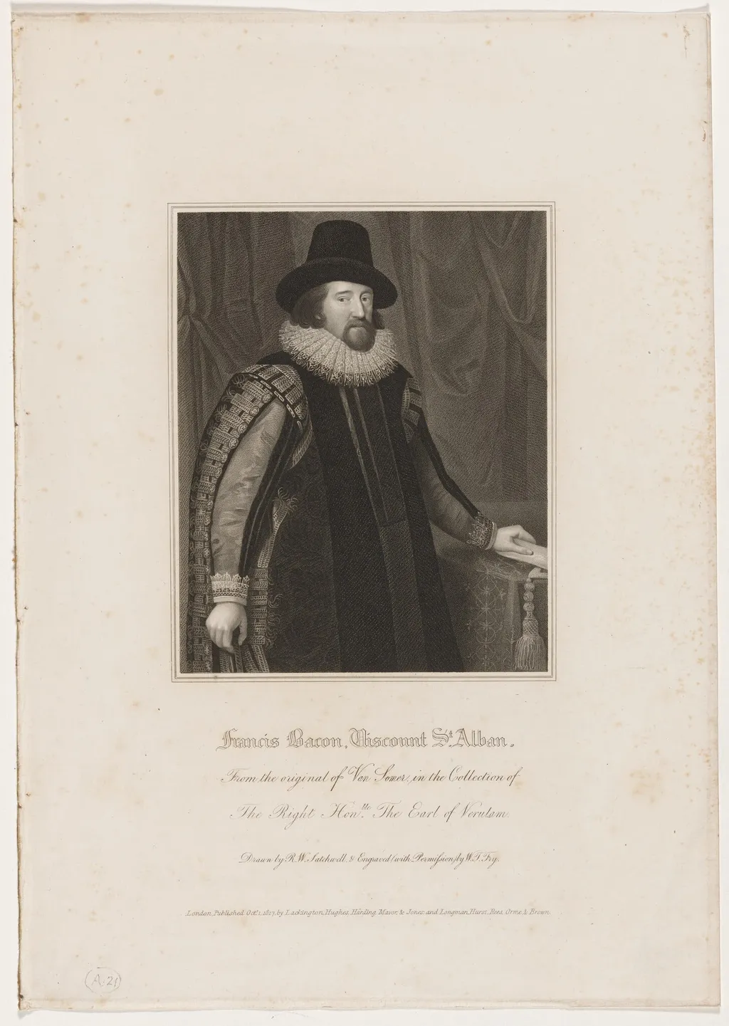 Francis Bacon, Viscount Saint Albans, by William Thomas Fry, 1816