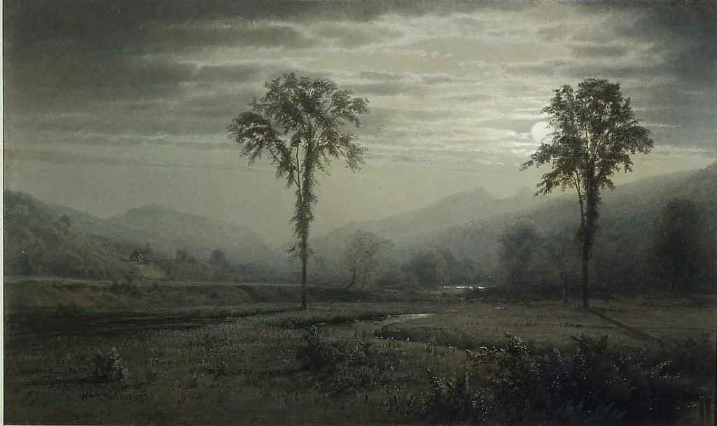Moonlight on Mount Lafayette, New Hampshire, by William Trost Richards, gouache, 1873