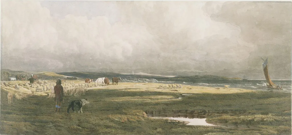 View from Salt Marsh near Shinhampton, Gloucestershire, by William Turner, watercolor, 1850
