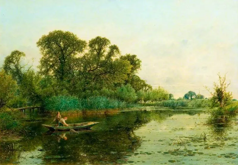 River Scene with Men in a Punt, by William W. Gosling