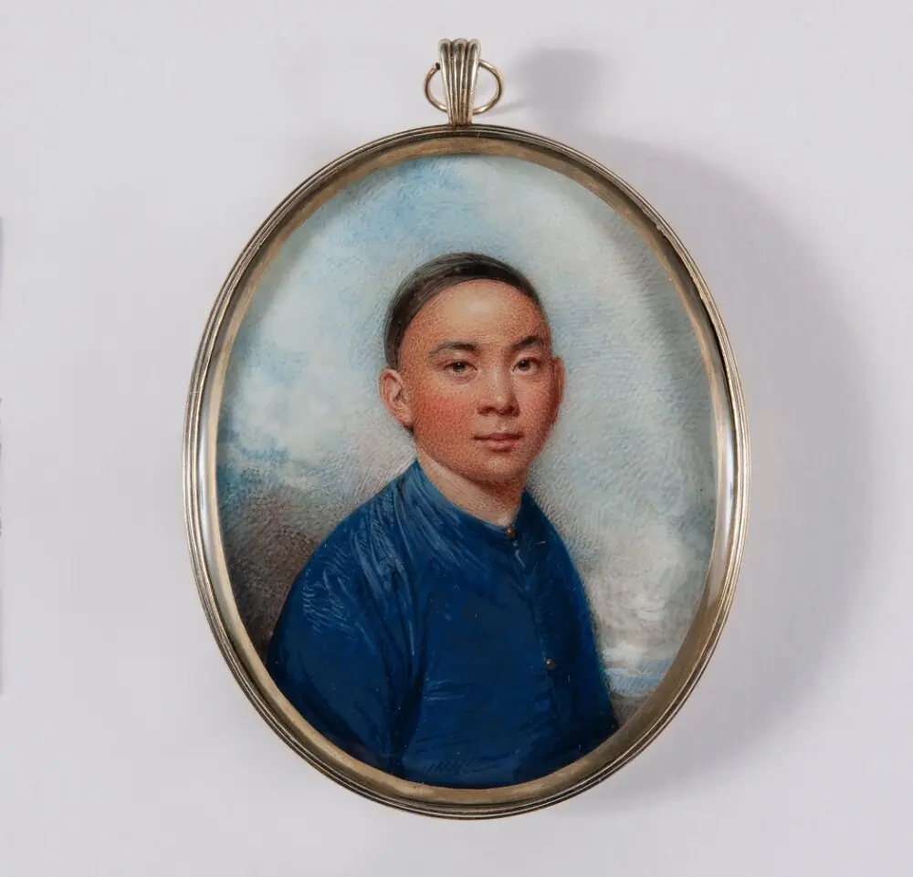 The Chinese Servant of John Hotson (1770-1828), a purser in the East India Company, in blue jacket and black cap, by William Wood