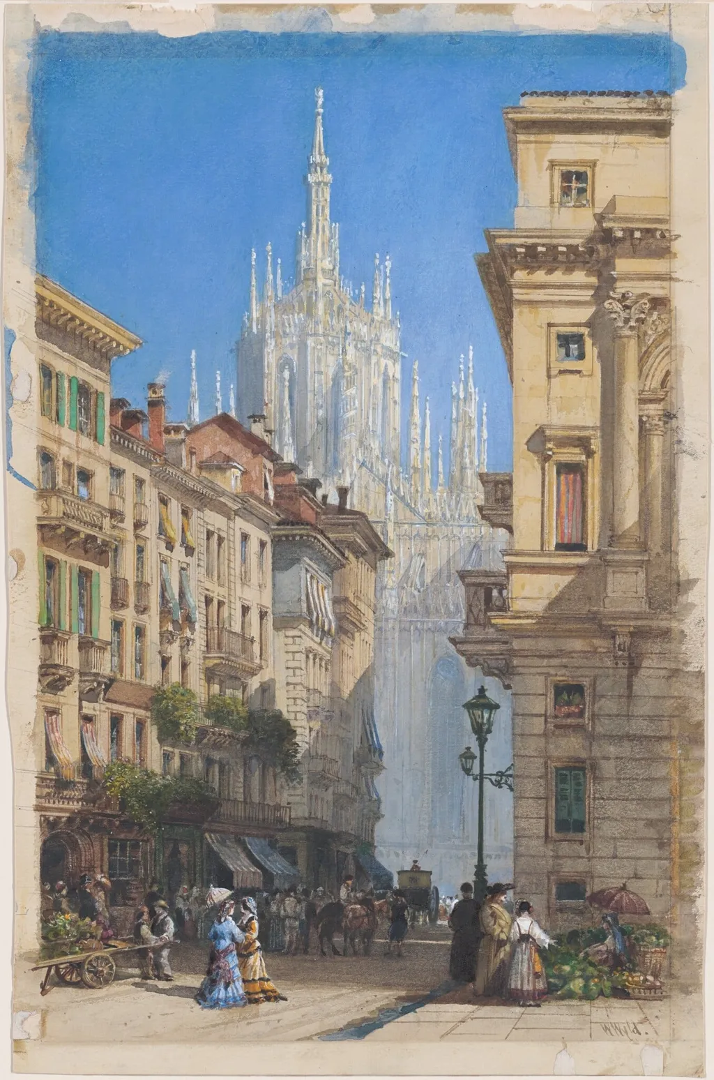 The Duomo in Milan from a Side Street, by William Wyld, chalk, 1834