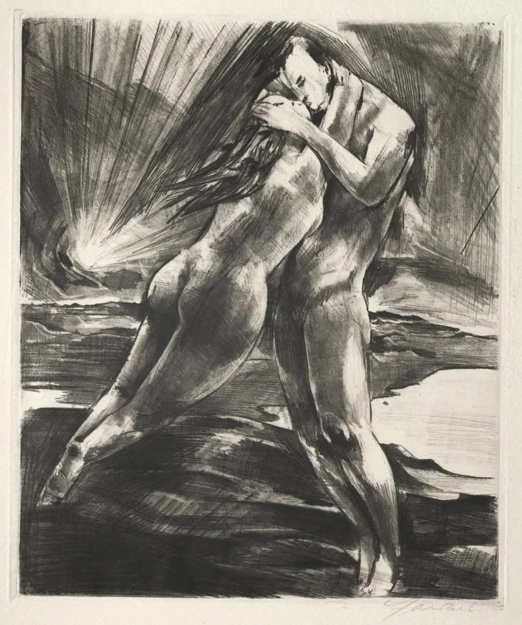 Arno Holz Mappe: Schwebendes Paar, by Willy Jaeckel, 1923