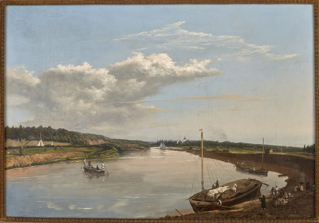 View of Pożajście on the Niemen River, by Wincenty Dmochowski, oil, 1845