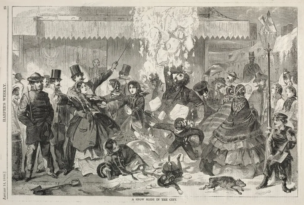 A Snow Slide in the City, by Winslow Homer, 1860