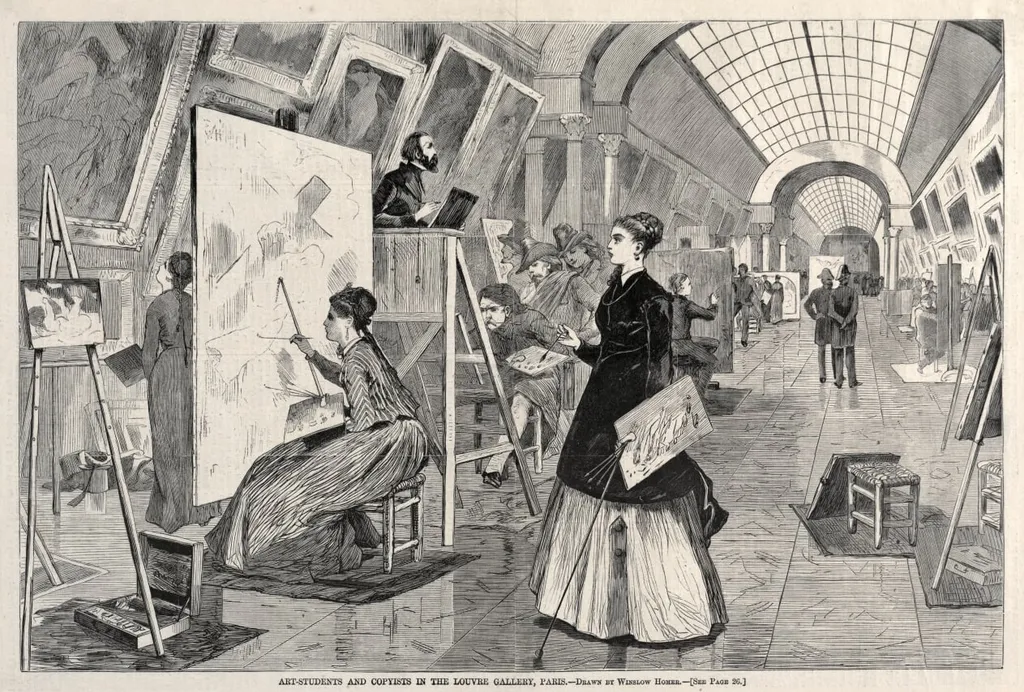Art Students and Copyists in the Louvre Gallery, Paris, by Winslow Homer, 1864