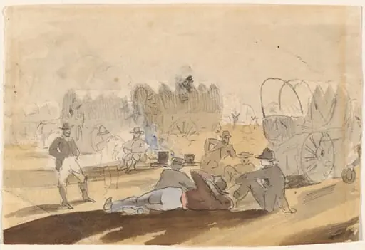 Caravan with Covered Wagons Resting [recto], by Winslow Homer