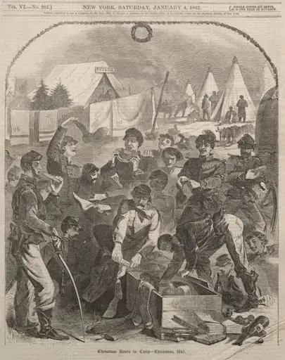 Christmas Boxes in Camp - Christmas, 1861, by Winslow Homer