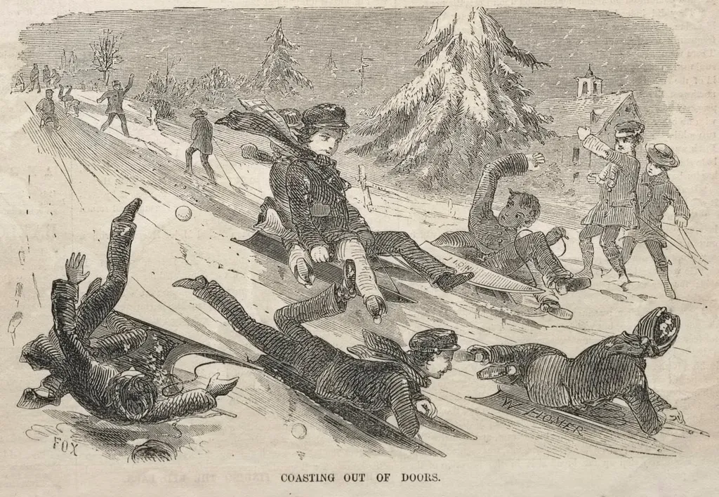 Coasting Out of Doors, by Winslow Homer, 1857