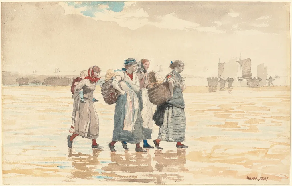 Four Fishwives on the Beach, by Winslow Homer, graphite, 1881