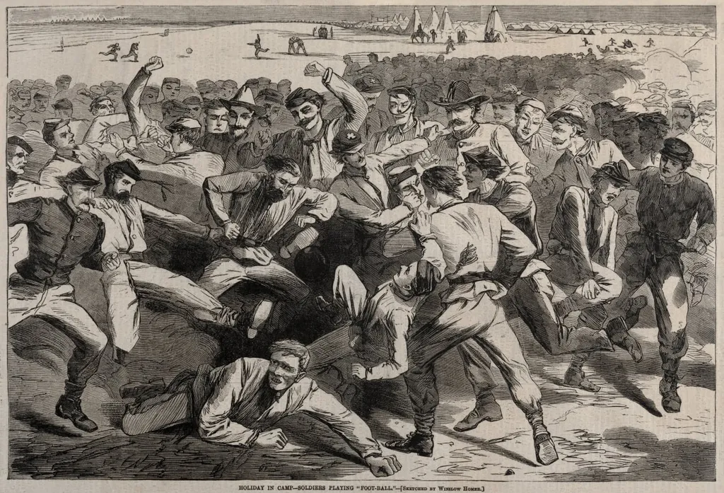 Holiday in Camp - Soldiers Playing "Foot-Ball", by Winslow Homer, 1865