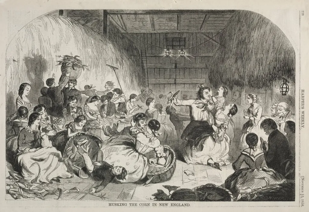 Husking the Corn in New England, by Winslow Homer, 1858