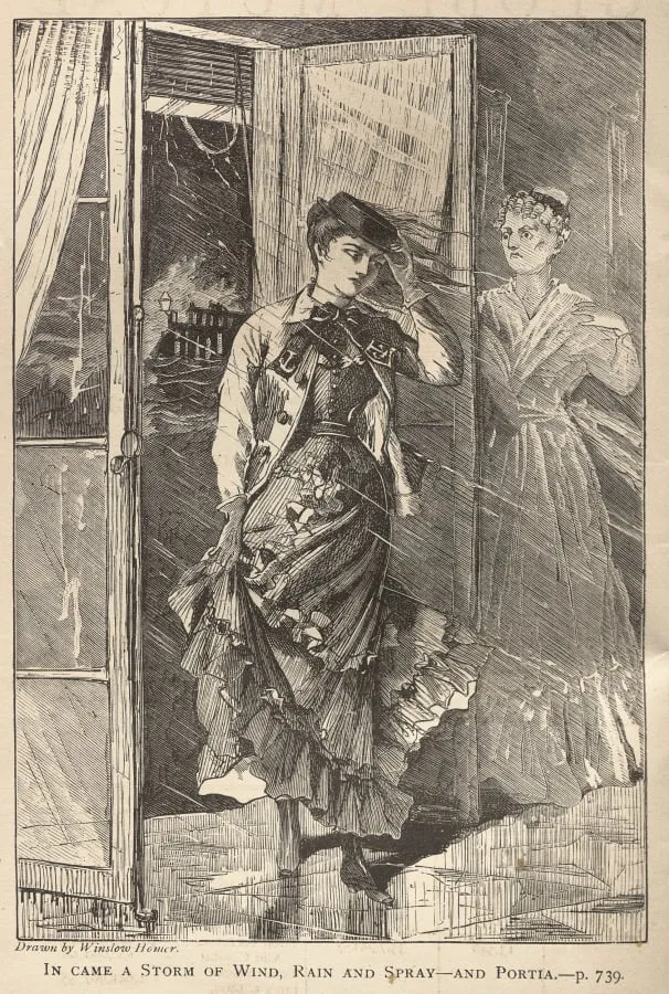 In Came a Storm of Wind, Rain and Spray - and Portia, by Winslow Homer, 1869