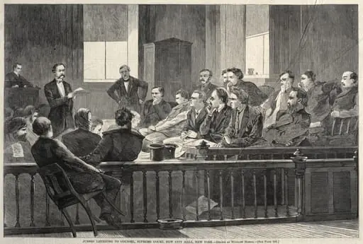 Jurors Listening to Counsel, Supreme Court, New City Hall, New York, by Winslow Homer