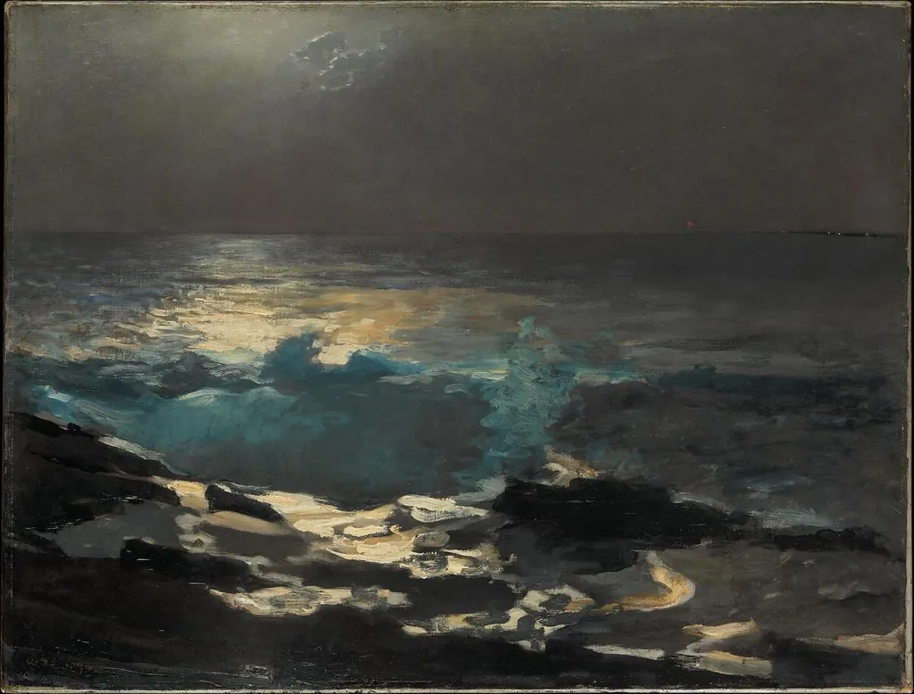 Moonlight, Wood Island Light, by Winslow Homer, oil, 1894