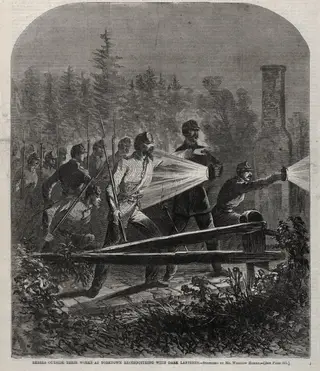 Rebels Outside Their Works at Yorktown Reconnoitering with Dark Lanterns, by Winslow Homer, 1862
