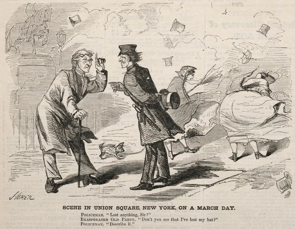 Scene in Union Square, New York, on a March Day, by Winslow Homer, 1860