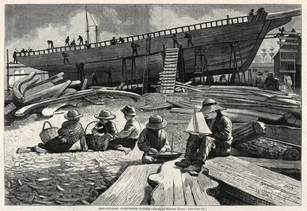 Ship-Building, Gloucester Harbor, by Winslow Homer, 1873
