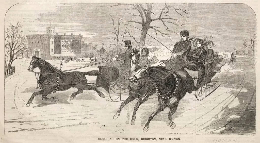 Sleighing on the Road, Brighton, near Boston, by Winslow Homer, 1859