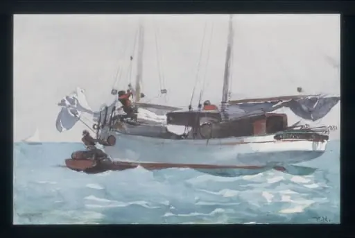 Taking on Wet Provisions (Schooner Marked Newport, K. W.), by Winslow Homer