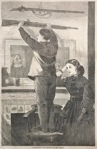 Thanksgiving Day - Hanging up the Musket, by Winslow Homer, 1865