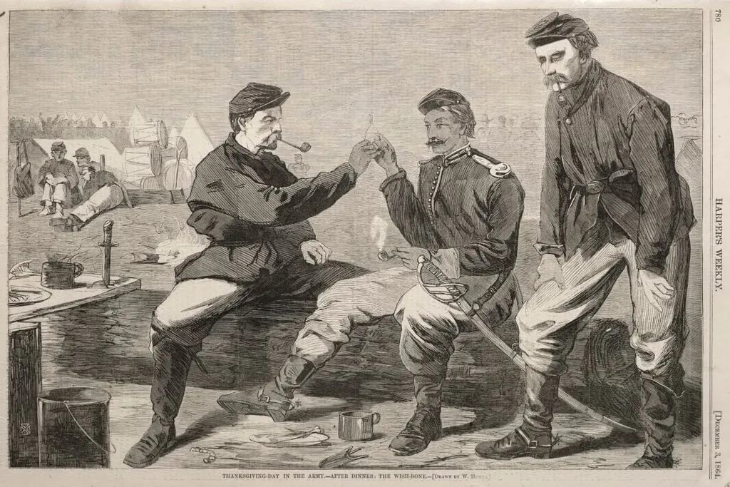 Thanksgiving Day in the Army - After Dinner: The Wish-Bone, by Winslow Homer, 1864