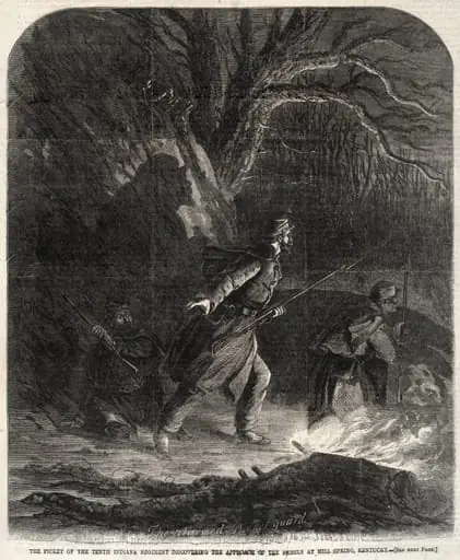 The Picket of the Tenth Indiana Regiment discovering the Approach of the Rebels at Mill Spring, Kentucky, by Winslow Homer