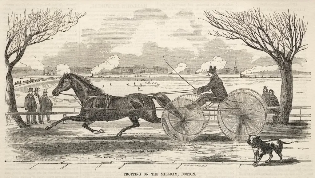 Trotting on the Mill Dam, Boston, by Winslow Homer, 1859