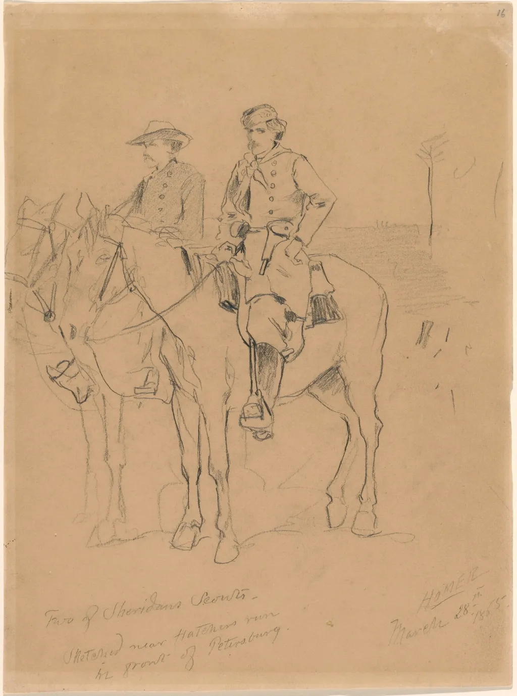 Two Scouts, by Winslow Homer, graphite, 1865