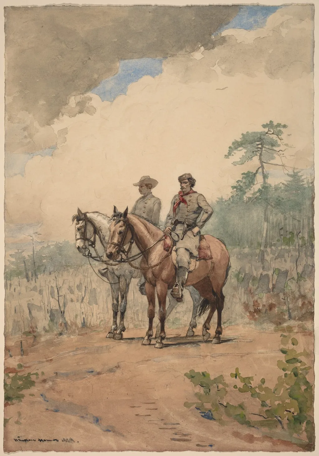 Two Scouts, by Winslow Homer, graphite, 1887