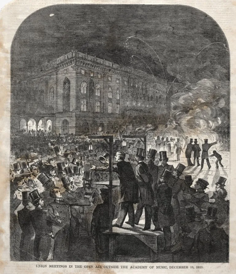Union Meeting in the Open Air Outside the Academy of Music, by Winslow Homer, 1859