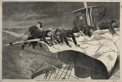 Winter at Sea - Taking in Sail Off the Coast, by Winslow Homer