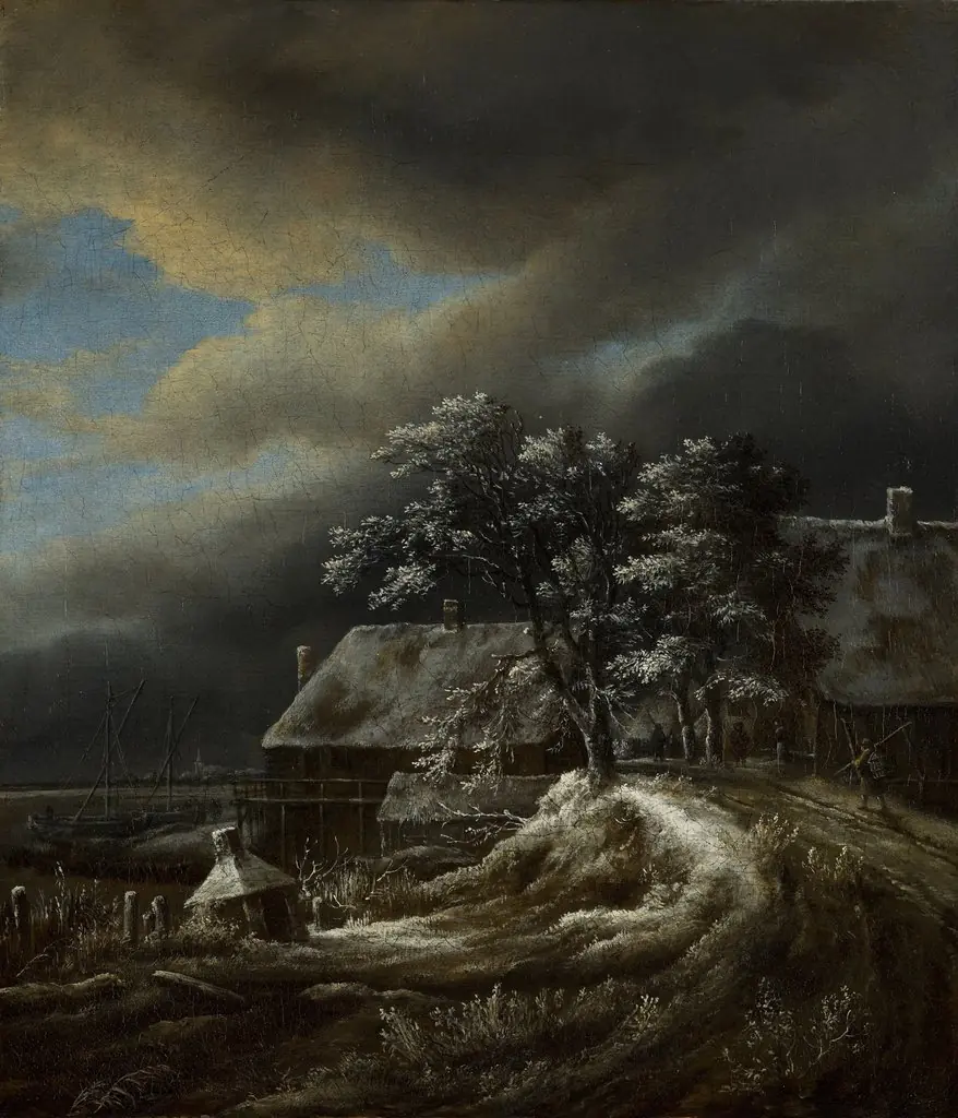 Winter landscape with a harbour
