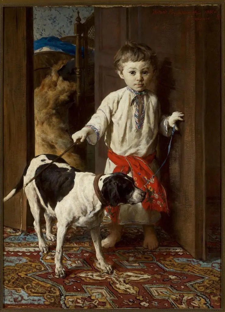 Artist’s son with a dog, by Witold Pruszkowski