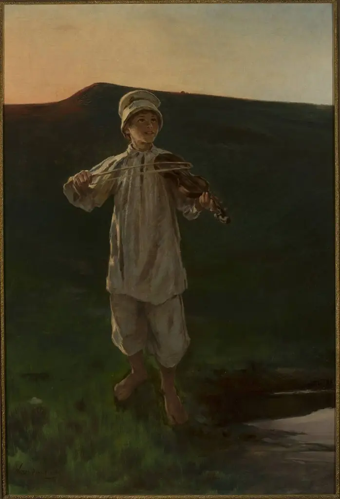 Shepherd boy playing the fiddle, by Witold Pruszkowski
