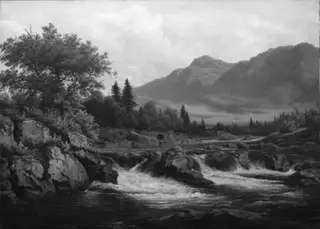 Wittingfossen ved Kongsberg. Morgenbelysning