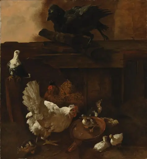 Kanan ja ankan poikasia sekä vaaniva korppi, kopio Jacomo Victorsin mukaan, by Wladimir Swertschkoff