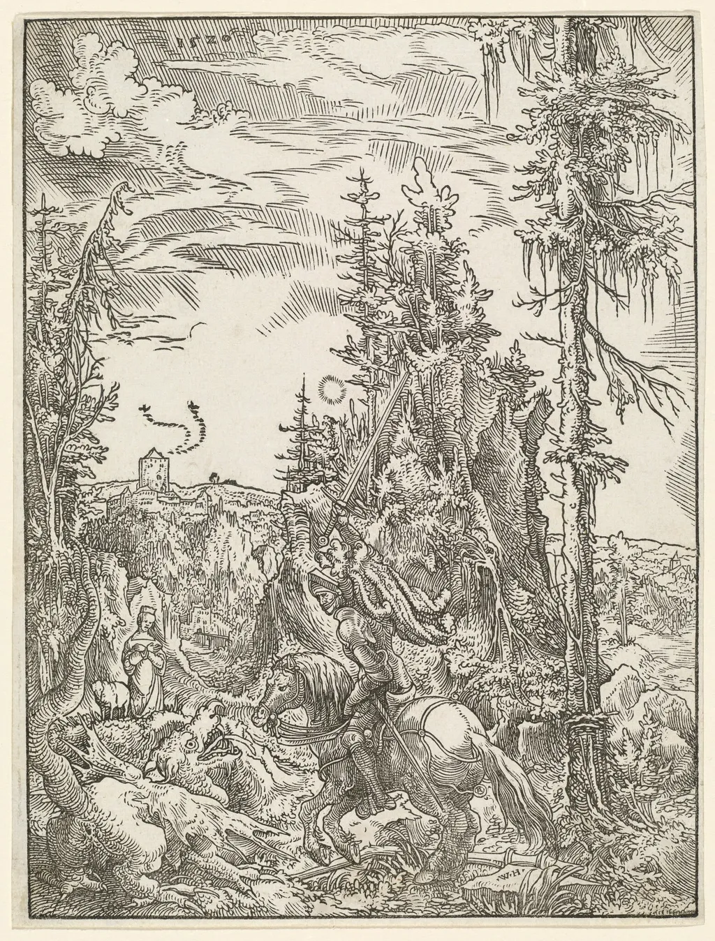 Saint George Killing the Dragon, by Wolf Huber, ink, 1520