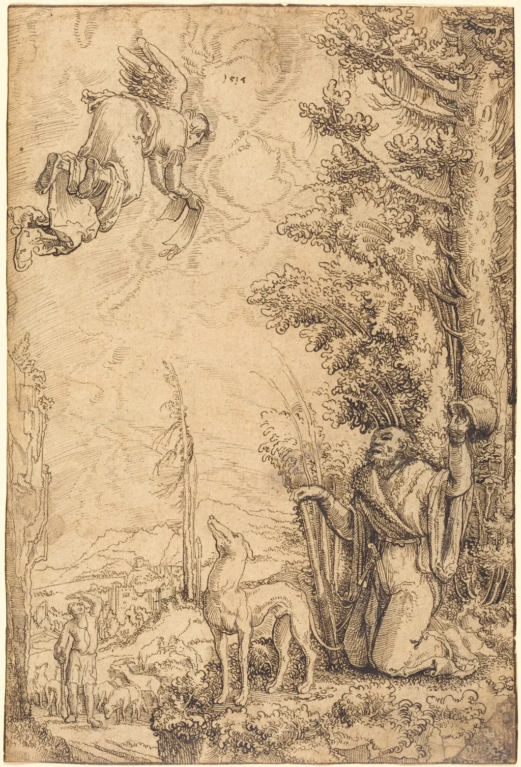 The Annunciation to Joachim, by Wolf Huber, ink, 1514