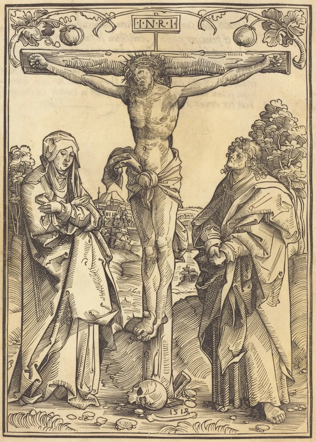 Christ on the Cross with the Virgin and Saint John the Evangelist, by Wolf Traut, ink, 1514