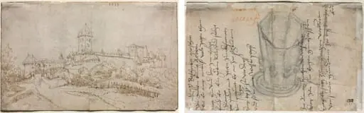 View of a Castle (recto); Eight-Sided Cup (verso), by Wolfgang Huber
