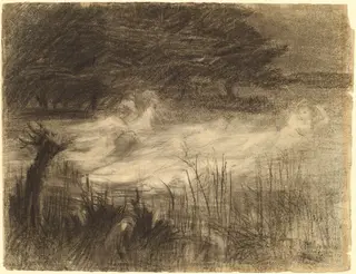 Woman Floating in a River Attended by Several Female Spirits