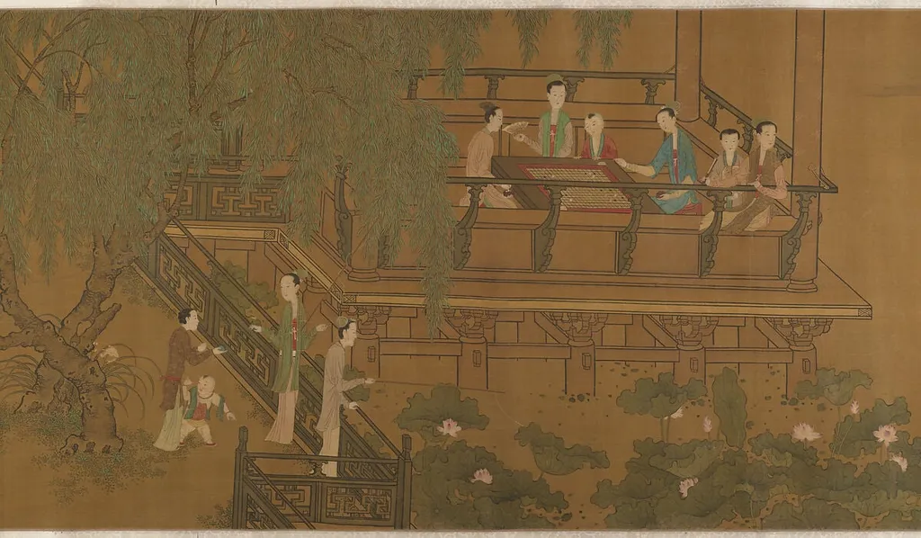 明 佚名 舊傳周昉 閑庭仕女圖 卷|Women and children in a garden, ink, 1777