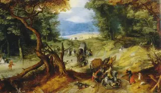 Wooded landscape with a robbery on a forestpath